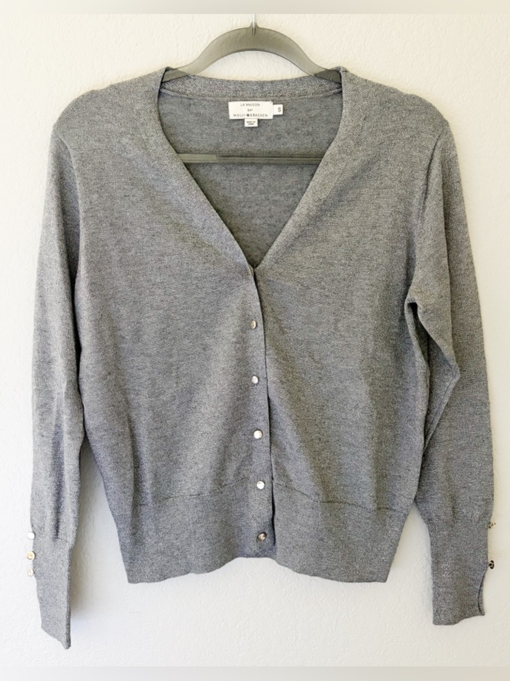 Molly Bracken Grey Silver Shimmer Button Cardigan